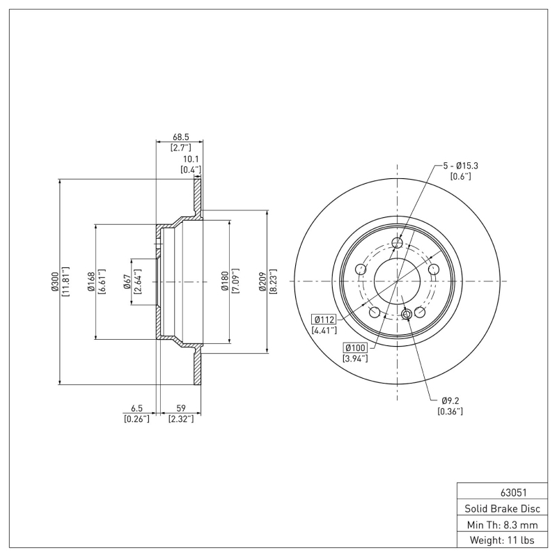 Mercedes-Benz E250 Brake Rotor (1) - Rear - R1 Concepts - Plain - `03-`16